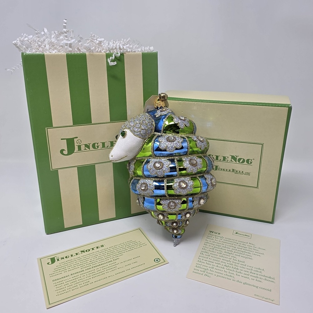 NIB JingleNog Blue Wuz Serpent Ornament #80458 Hand Blown & Painted in Poland